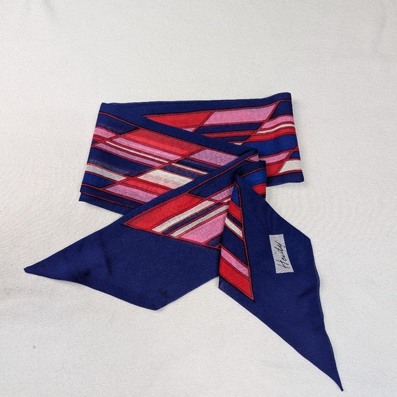 Vintage Heidy Silk Skinny Scarf Purple Pink Abstract Print  4x60 - Picture 2 of 7